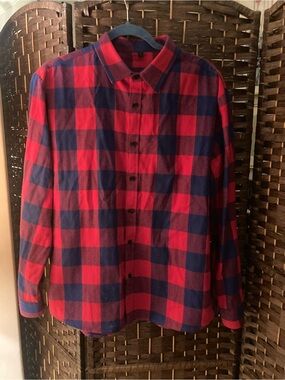 Men's Red and Navy Plaid Button-Down Shirt